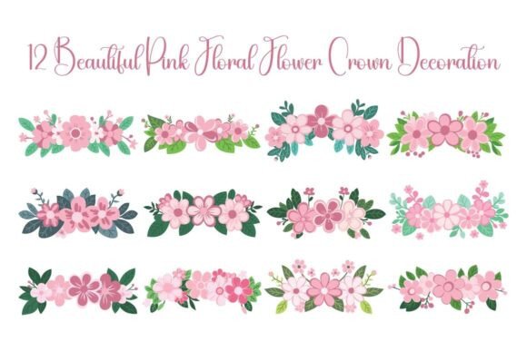 12 Beautiful Pink Floral Flower Crown Graphics and Illustrations