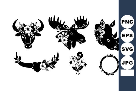 Animal Silhouettes with Floral Decoration Graphics and Illustrations