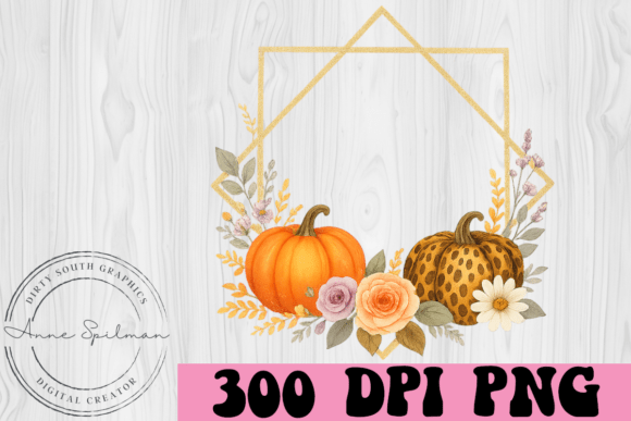 Autumn Floral Pumpkins Gold Frame Graphics and Illustrations Review