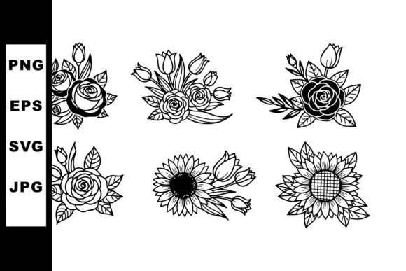 Black and White Floral Bouquet Illustration Graphics