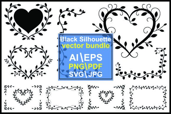 Black Floral Heart and Frame Decorative Graphics and Illustrations Review