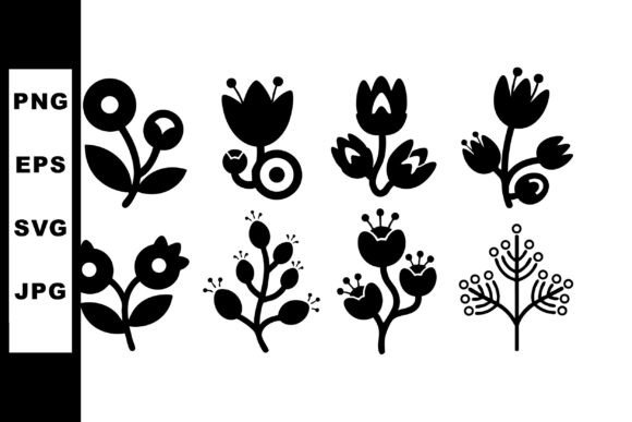 Black Floral Silhouette Vector Set with Graphics and Illustrations