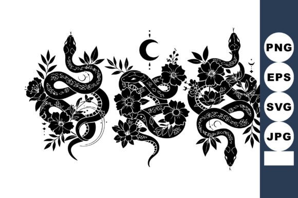 Black Snake with Floral Elements and Cre Graphics and Illustrations Review