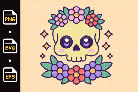 Cute Floral Skull with Flowers and Stars Graphics and Illustrations Review