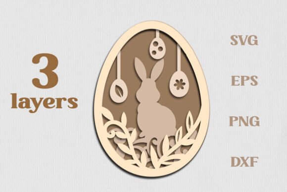 Easter Bunny and Floral Eggs 3 Layers Graphics and Illustrations