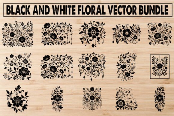 Elegant Black White Floral Vectors: Graphics and Illustrations for Editorial Polish