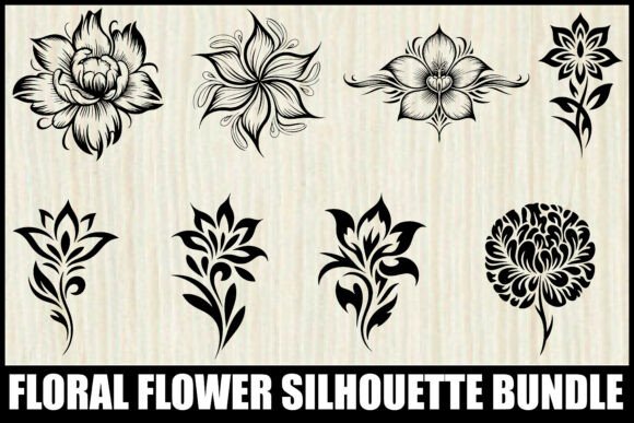 Elegant Floral Flower Silhouette Bundle Graphics and Illustrations