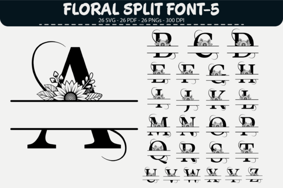 Elegant Floral Split Font – 26 Designs for Graphics and Illustrations