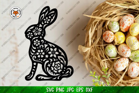 Floral Bunny SVG, Easter Bunny Paper Cut Graphics and Illustrations Review