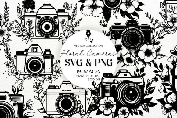 Floral Camera Clipart Vintage Camera SVG Graphics and Illustrations