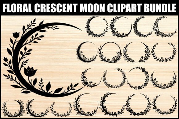 Floral Crescent Moon Clipart Set Graphics and Illustrations Review