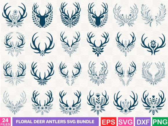 Floral Deer Antlers Svg Bundle Graphics and Illustrations