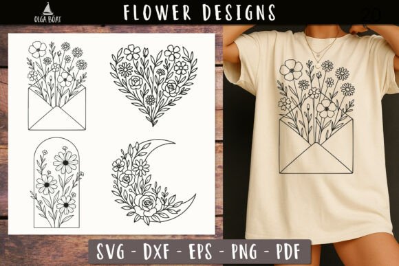 Floral Envelope Moon Heart SVG Graphics and Illustrations Review