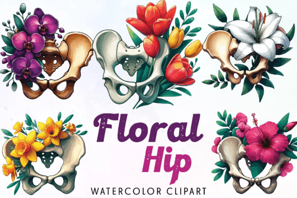 Floral Hip Watercolor Clipart Orthopedic Graphics and Illustrations