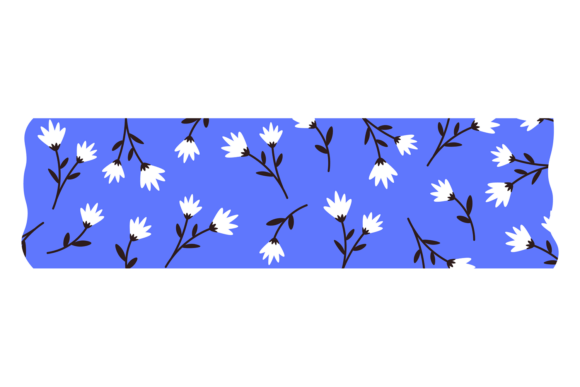 Floral Washi Tape with Cute White Flower Graphics and Illustrations
