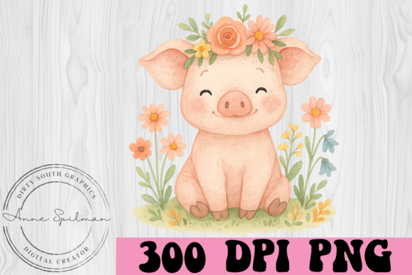 Floral Watercolor Pig Graphics and Illustrations Review