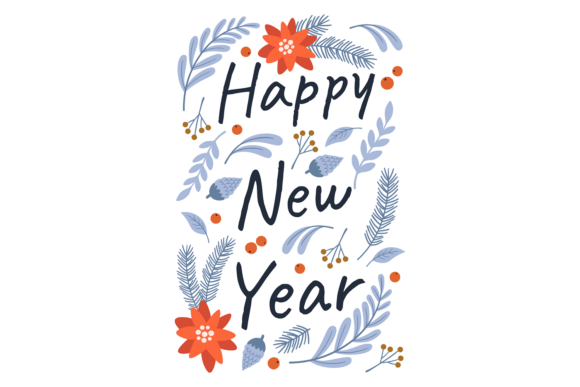 Happy New Year Card with Floral Ornament Graphics and Illustrations