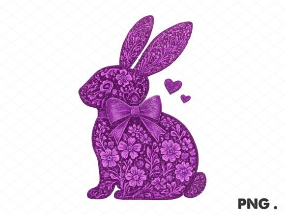 Purple Floral Easter Bunny with Bow PNG Graphics and Illustrations Review