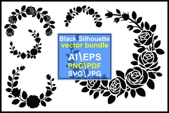 Silhouette Rose Floral Borders and Wreat Graphics and Illustrations
