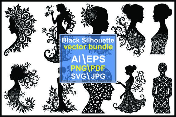 Silhouettes Women with Floral Ornamenta Graphics and Illustrations Review