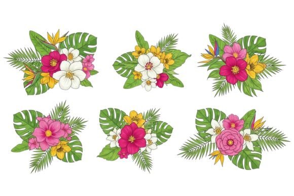 Tropical Exotic Floral Bouquet Set Graphics and Illustrations Review