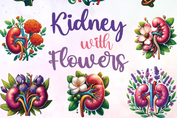 Watercolor Kidney Clipart Floral Medical Graphics and Illustrations