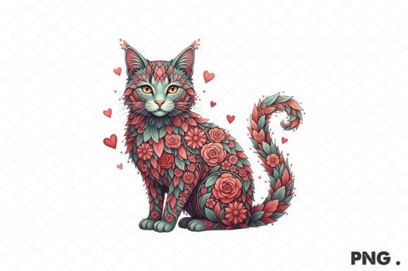 Western Floral Cat Valentine PNG Graphics and Illustrations Review
