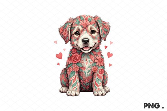 Western Floral Dog Valentine PNG Design Graphics and Illustrations